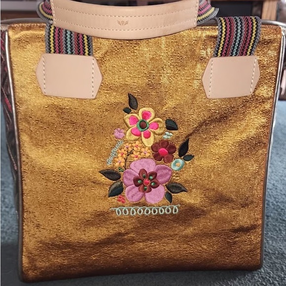 Consuela Handbags - Floral Embroidered Gold Tote Bag
